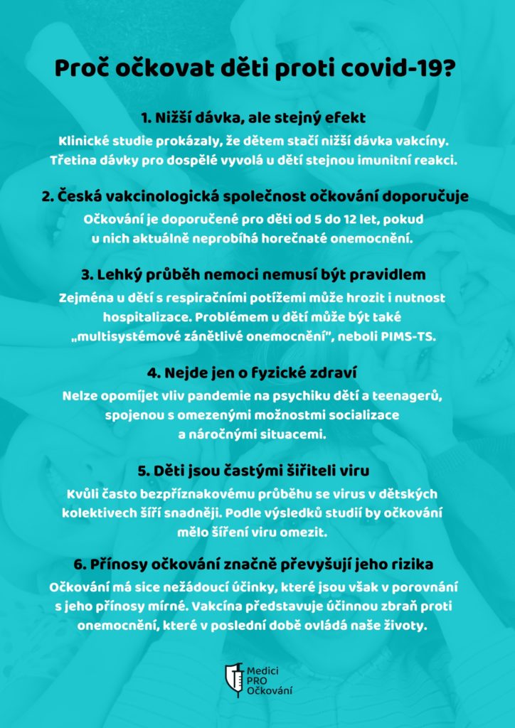 Infografika popisující důvody, proč je důležité očkování dětí proti covid-19.